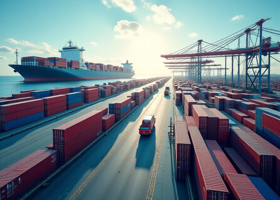 Container port with customs inspection activity and digital compliance overlay