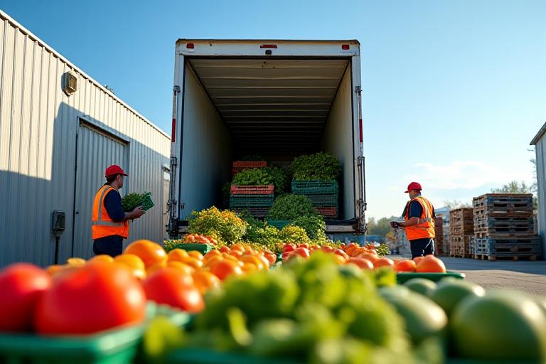 Refrigerated trailer loaded with fresh organic produce at a distribution dock